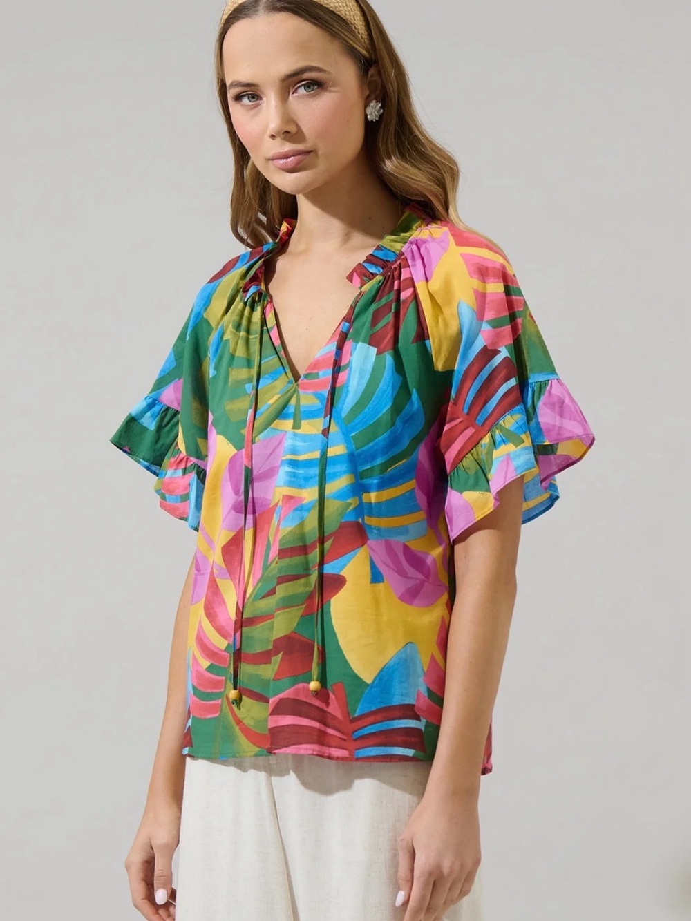 Sugarlips Novi Tropical Erie Split Neck Top Size M